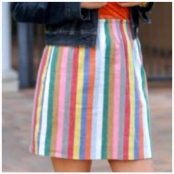 J. Crew Dresses & Skirts - J. Crew Pull-on linen skirt in rainbow stripe Elastic Waist Size 4